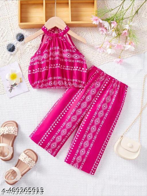 Baby Girl Summer Cute Geometric Print Camisole & Elastic Waist Pants 2pcs Set - Gagan Elite