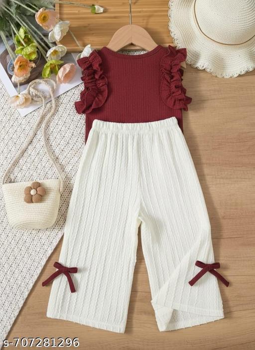 Trendy Girls Top And Bottom Sets | Summer Special Smocked T-Shirt and Pant Combo | Breathable Cotton Blend Summer Wear for Kids Girls - Gagan Elite