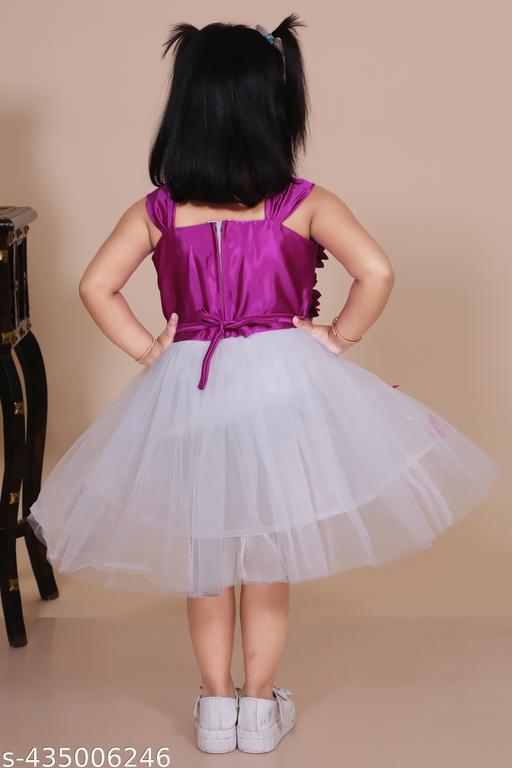 light frock | purple and white, A-line silhouette, layered tulle skirt, flowers, beads, butterflies, A-line, one-piece, party frock, tiered skirt, pull-on, sleeveless, square, tiered, above knee, Girls, partywear, tulle, satin, all-season - Gagan Elite