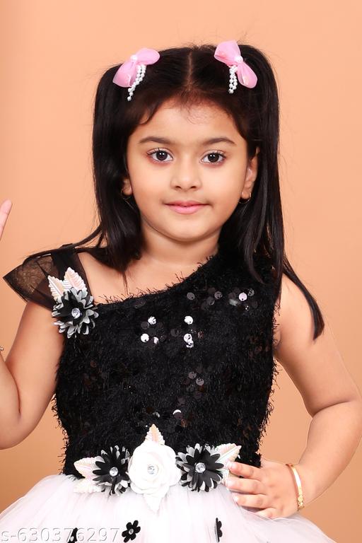 AMAYA FASHION- Girls Black & White Party Wear Frock | Designer Net Tutu Dress with Floral Applique | Birthday & Festive Outfit for Kids (1–7 Years) - Gagan Elite