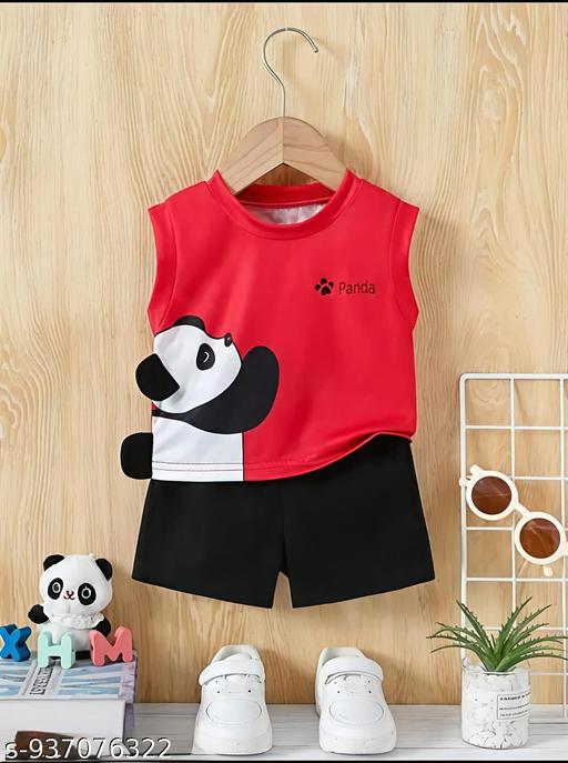 Panda Print Kids Sleeveless T‑Shirt & Short Set...panda print summer set. Features a bright red sleeveless - Gagan Elite