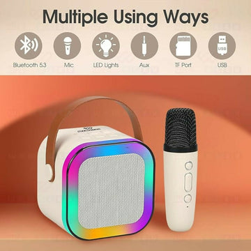Portable Karaoke Speaker with Wireless Mic, LED Light Effects, BT 5.3 - Gagan Elite