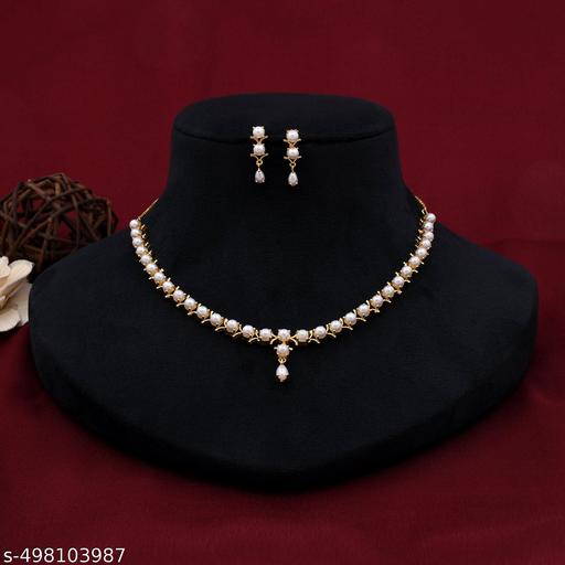 CZ Pearl Single Line Necklace Set - Gagan Elite