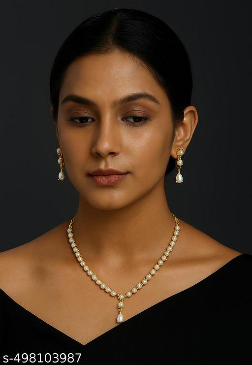 CZ Pearl Single Line Necklace Set - Gagan Elite