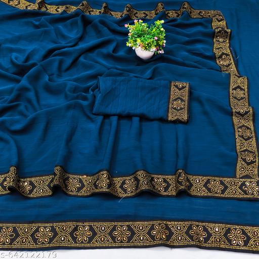 New Siroski Hotfix Daimonds Saree | Sarees for Women | Party wear Sarees | Saree new Model 2025 | Teal saree / sari - Gagan Elite