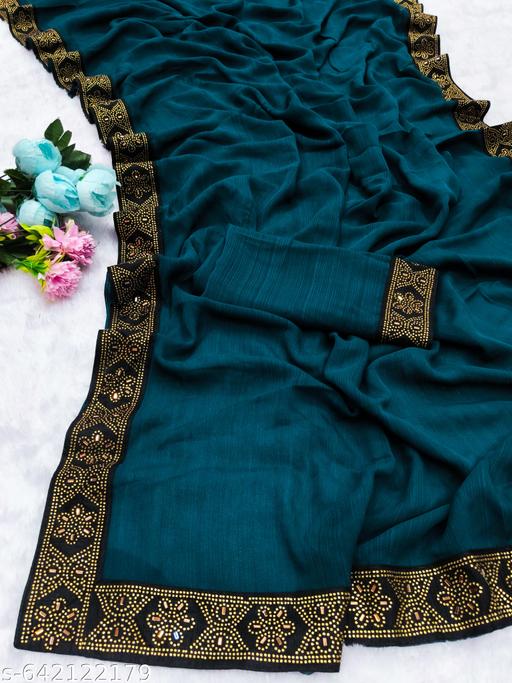 New Siroski Hotfix Daimonds Saree | Sarees for Women | Party wear Sarees | Saree new Model 2025 | Teal saree / sari - Gagan Elite