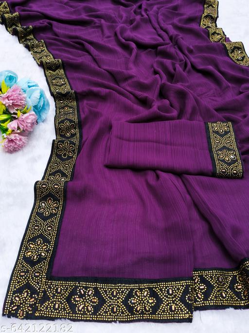 New Siroski Hotfix Daimonds Saree | Sarees for Women | Party wear Sarees | Saree new Model 2025 | Purple saree / sari - Gagan Elite