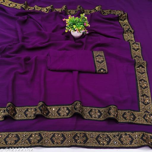 New Siroski Hotfix Daimonds Saree | Sarees for Women | Party wear Sarees | Saree new Model 2025 | Purple saree / sari - Gagan Elite
