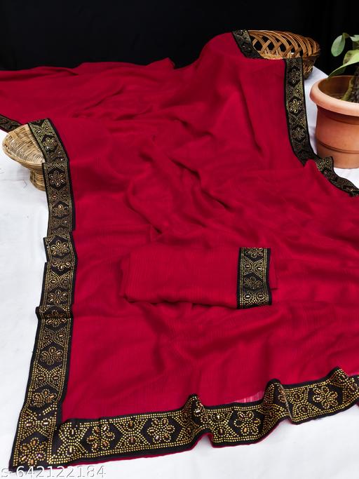 New Siroski Hotfix Daimonds Saree | Sarees for Women | Party wear Sarees | Saree new Model 2025 | Red saree / sari - Gagan Elite