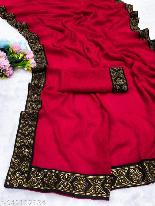 New Siroski Hotfix Daimonds Saree | Sarees for Women | Party wear Sarees | Saree new Model 2025 | Red saree / sari - Gagan Elite