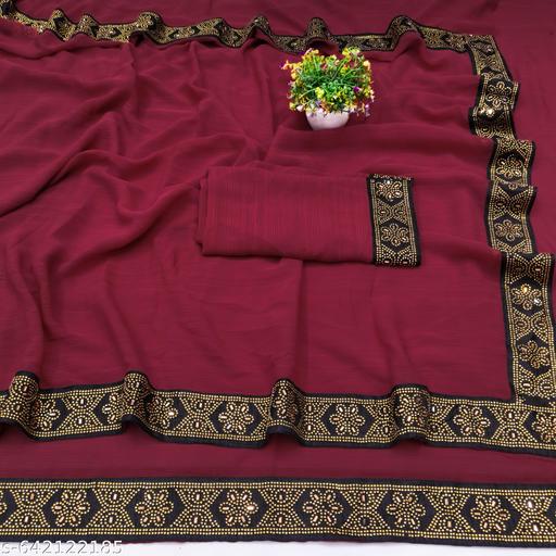 New Siroski Hotfix Daimonds Saree | Sarees for Women | Party wear Sarees | Saree new Model 2025 | Marun saree / sari - Gagan Elite