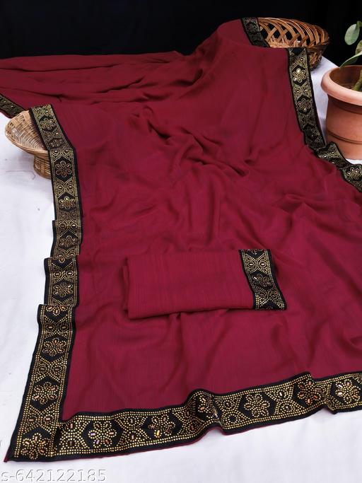 New Siroski Hotfix Daimonds Saree | Sarees for Women | Party wear Sarees | Saree new Model 2025 | Marun saree / sari - Gagan Elite