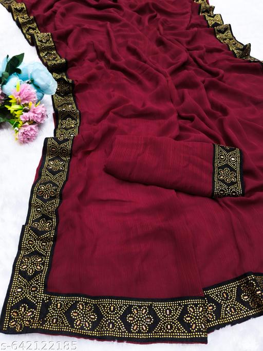 New Siroski Hotfix Daimonds Saree | Sarees for Women | Party wear Sarees | Saree new Model 2025 | Marun saree / sari - Gagan Elite