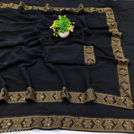 New Siroski Hotfix Daimonds Saree | Sarees for Women | Party wear Sarees | Saree new Model 2025 | Black saree / sari - Gagan Elite