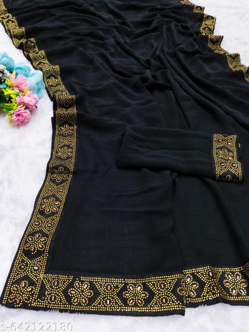New Siroski Hotfix Daimonds Saree | Sarees for Women | Party wear Sarees | Saree new Model 2025 | Black saree / sari - Gagan Elite