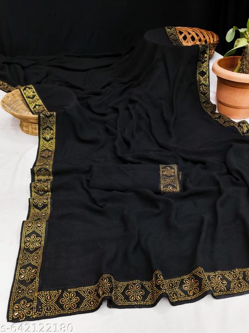 New Siroski Hotfix Daimonds Saree | Sarees for Women | Party wear Sarees | Saree new Model 2025 | Black saree / sari - Gagan Elite