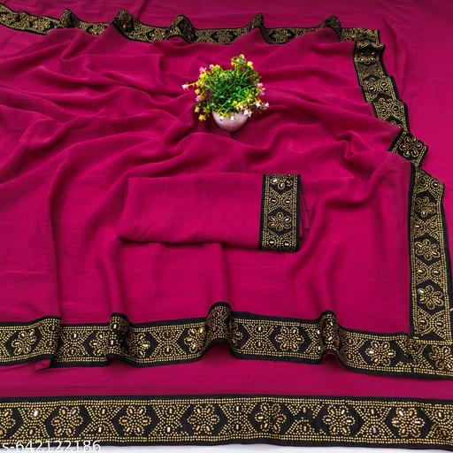 New Siroski Hotfix Daimonds Saree | Sarees for Women | Party wear Sarees | Saree new Model 2025 | Pink saree / sari - Gagan Elite