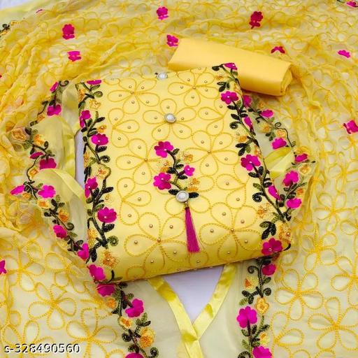 Glamify® yellow Cotton Suit Dress Material,Unstitched Cotton Blend Kurta,Churidar Material Embellished,Semi Stitched Cotton Blend Salwar Suit Material Solid,suits material for girls,best cotton suits material. - Gagan Elite
