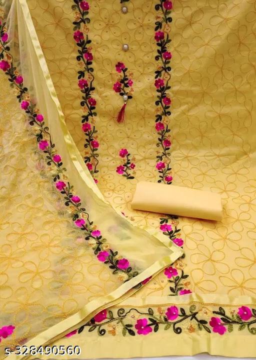 Glamify® yellow Cotton Suit Dress Material,Unstitched Cotton Blend Kurta,Churidar Material Embellished,Semi Stitched Cotton Blend Salwar Suit Material Solid,suits material for girls,best cotton suits material. - Gagan Elite