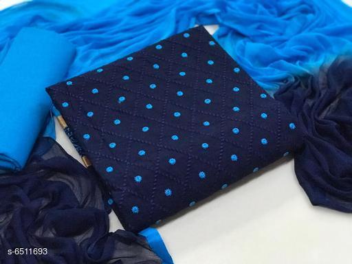 Women's Navy Blue Geometric Embroidered Soft Cotton Suits & Dress Materials - Gagan Elite