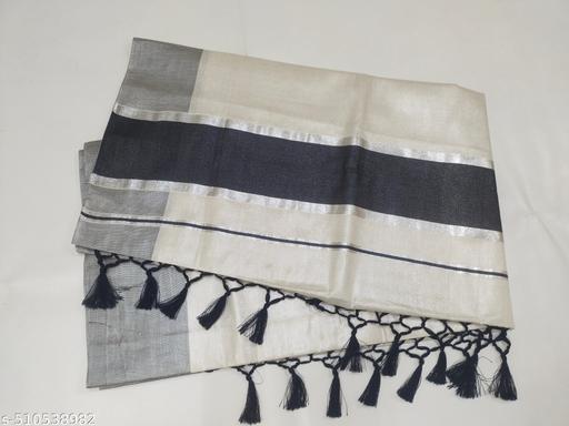 5 " silver  with colour tissue saree 6.25 m with kunjam - black - Gagan Elite
