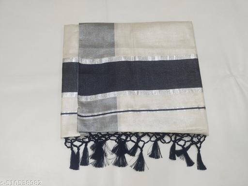 5 " silver  with colour tissue saree 6.25 m with kunjam - black - Gagan Elite