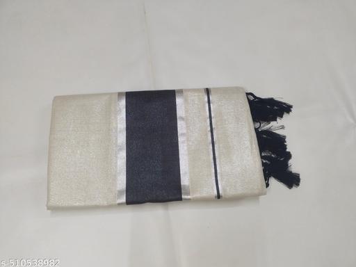 5 " silver  with colour tissue saree 6.25 m with kunjam - black - Gagan Elite