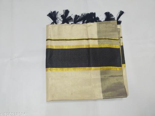 5 " golden with colour tissue saree 6.25 m with kunjam - black - Gagan Elite