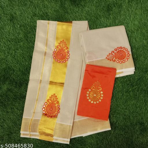Mirror Work Tissue Set Mundu - Gagan Elite
