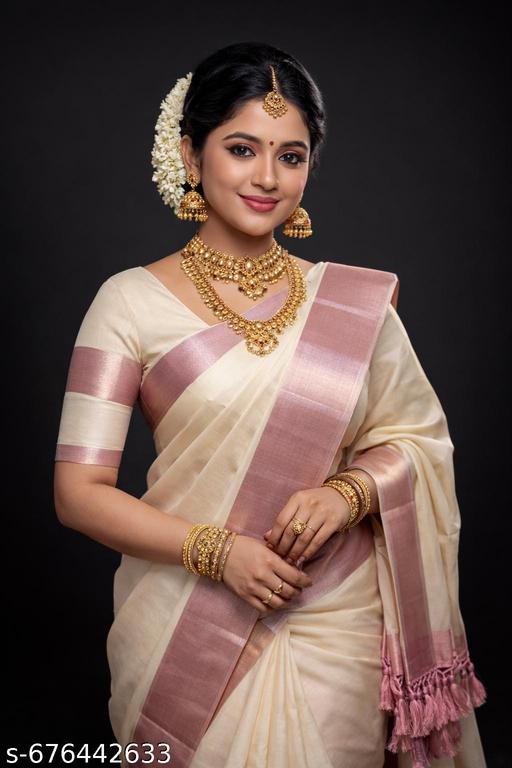 High Quality Kerala Kasavu Cotton Golden/Silver Jaree Saree with Running Blouse/ Onam Kerala Pure Cotton/Trusted Quality - Gagan Elite