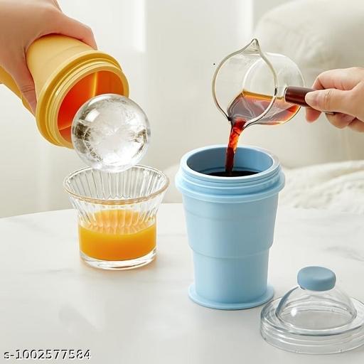 YASHASVI HUB Ice Maker Cup, 2 in 1 Foldable  Ice Ball Maker Cup, One Glass Ice Maker,  Portable Ice Sphere  with Straw and Lid, Compact Foldable Design (1) - Grinlot 
