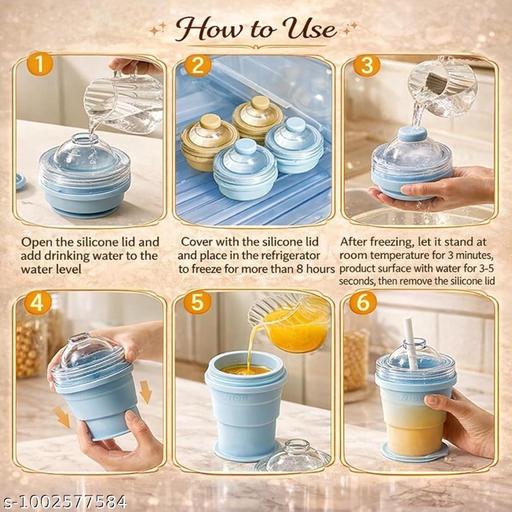 YASHASVI HUB Ice Maker Cup, 2 in 1 Foldable  Ice Ball Maker Cup, One Glass Ice Maker,  Portable Ice Sphere  with Straw and Lid, Compact Foldable Design (1) - Grinlot 
