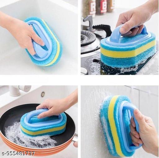 Pack of 1 Cleaning Brush With Handle Sponge Wiping Kitchen Pot Washing Toilet Ceramic Tool - Grinlot 