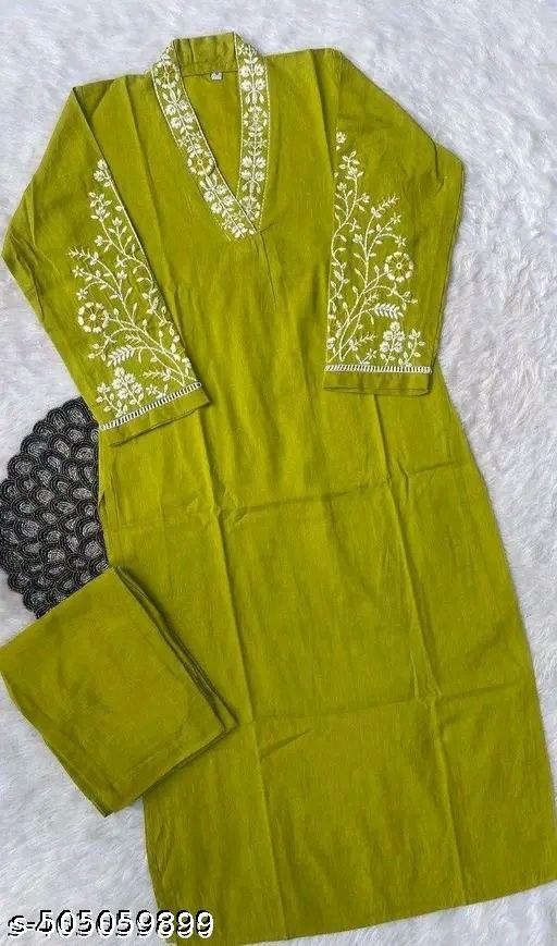 KURTI PENT WITH V NECK EMBRODERY - Zarastore