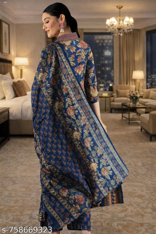 Women Navy Blue Floral Printed Kurta Set | Festive & Party Wear |Best Selling Navy Blue Floral Kurti Set | Daily & Festive Wear |Blue Printed Kurti Set for Women | Trendy Ethnic Look | - Zarastore
