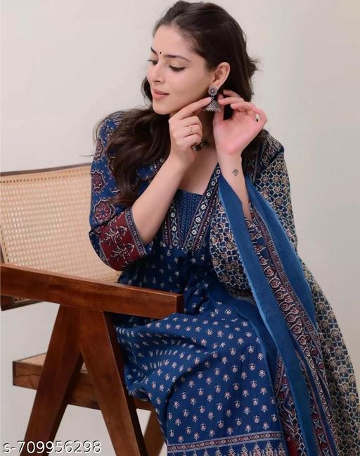 Women Printed Anarkali Kurta and Palazzo Set with Dupatta - Zarastore