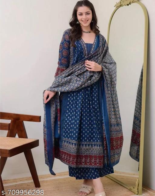 Women Printed Anarkali Kurta and Palazzo Set with Dupatta - Zarastore