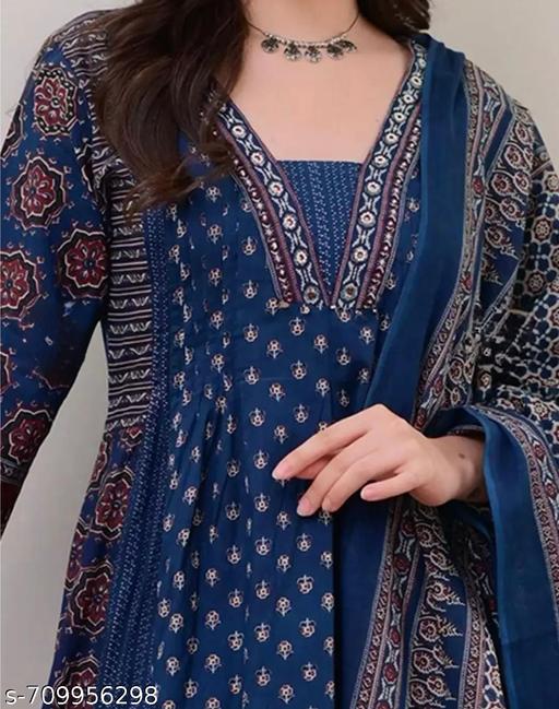 Women Printed Anarkali Kurta and Palazzo Set with Dupatta - Zarastore