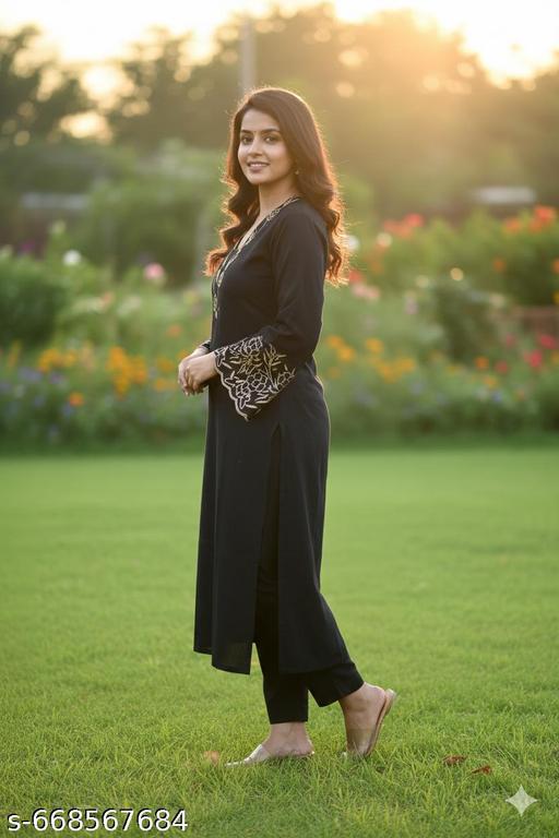 Black court color embroidery with pajama  - Zarastore
