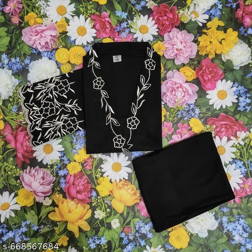 Black court color embroidery with pajama  - Zarastore