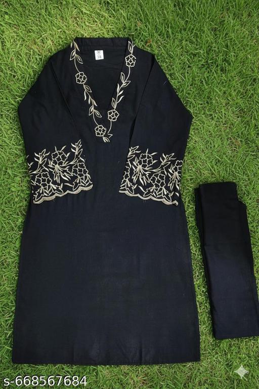 Black court color embroidery with pajama  - Zarastore