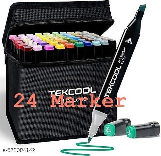 Dual Tip 24 Colours Art Markers Sketch Pens With Carrying Case For Painting Sketching Calligraphy Drawing| Highlighter Pen Art Supplies (24 pcs marker)..