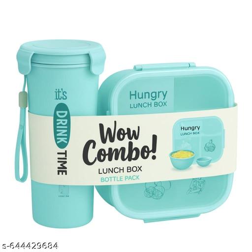 Hungry Lunch Box Combo Pack | Leakproof Lunch Box + Water Bottle + Spoon | Durable Plastic Tiffin for Kids & Adults