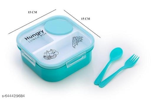 Hungry Lunch Box Combo Pack | Leakproof Lunch Box + Water Bottle + Spoon | Durable Plastic Tiffin for Kids & Adults - Happyyoo