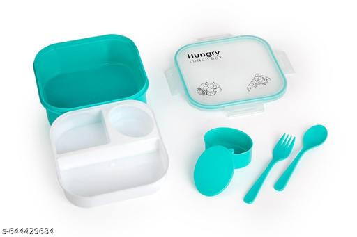 Hungry Lunch Box Combo Pack | Leakproof Lunch Box + Water Bottle + Spoon | Durable Plastic Tiffin for Kids & Adults - Happyyoo
