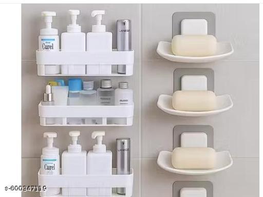 6PIS PCS SET Kitchen/Bathroom Shelf/Paste-Brush Stand/Soap Stand/Bathroom Accessories (White) - Happyyoo