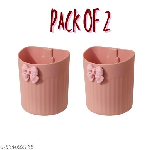 Pack of 2 Pink Cute Toothbrush and Toothpaste Holder Cups – Decorative Bathroom Organizers with Pink Bow Design - Happyyoo