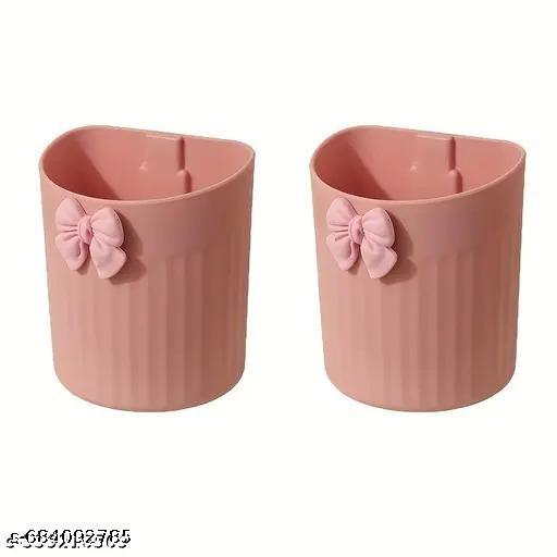 Pack of 2 Pink Cute Toothbrush and Toothpaste Holder Cups – Decorative Bathroom Organizers with Pink Bow Design - Happyyoo