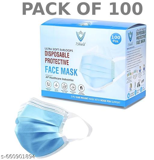 “Disposable 3-Ply Face Mask – Soft Fabric with Nose Pin & Wide Ear Loops | CE & ISO Certified | Pack of 100” - Happyyoo