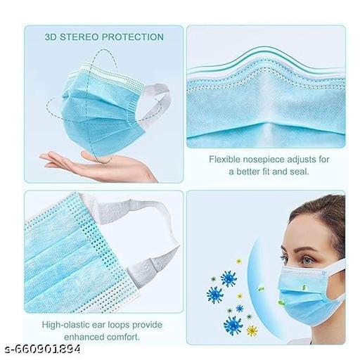 “Disposable 3-Ply Face Mask – Soft Fabric with Nose Pin & Wide Ear Loops | CE & ISO Certified | Pack of 100” - Happyyoo